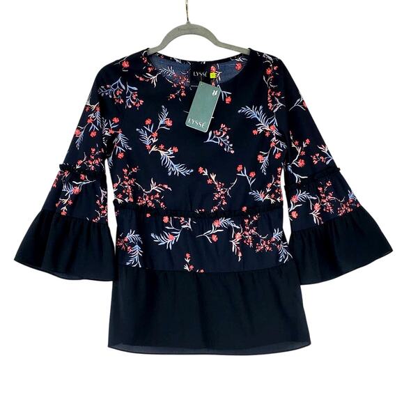 Lysse Black Floral Peplum Top XS Flounce Flutter Sleeves Whimsigoth Blouse NWT - Picture 1 of 12